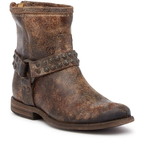 Frye Shoes - $350 FRYE Phillip Studded Harness Bootie MOTO BIKER DISTRESSED brown 6.5 (K3)